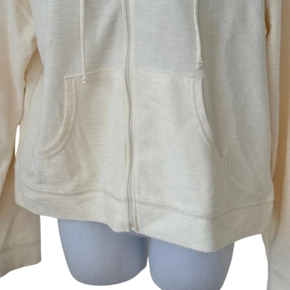 Old Navy Cream Ivory Zip Up Long Sleeve Boxy Crop Hoodie Sweatshirt Women's sz M - Picture 7 of 8